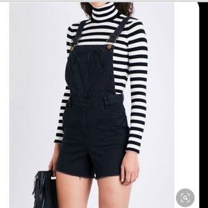 Maje Salopette Black Denim Overall Shorts